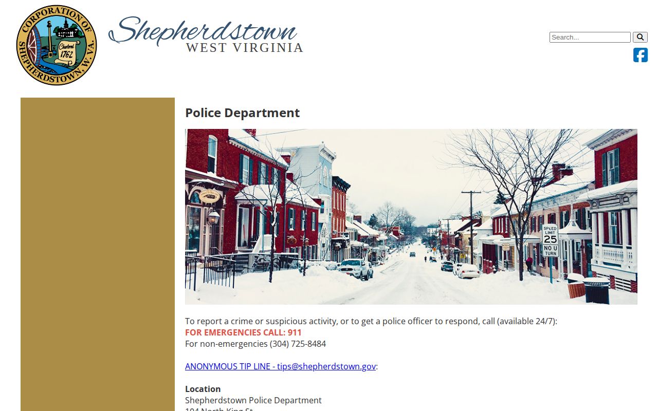 Shepherdstown Police Department arrest-record source page